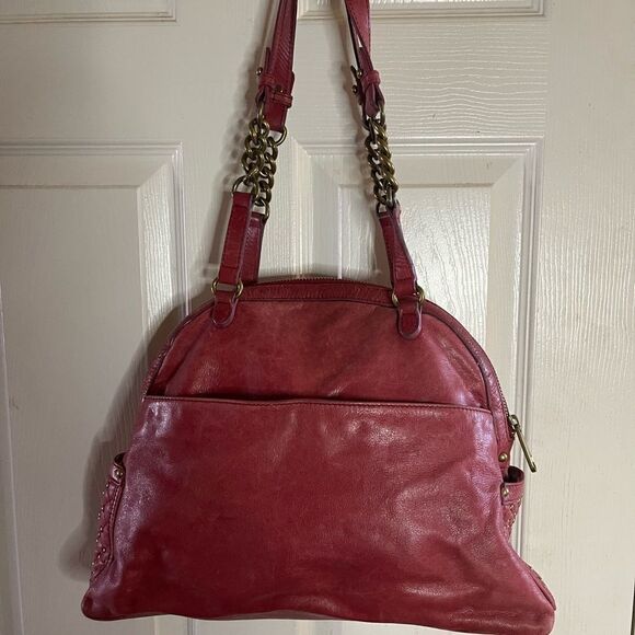 Badgley Mischka American Glamour soft leather  distressed red shoulder bag . - Picture 2 of 12